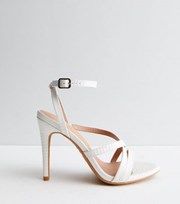 New Look White Faux Snake Strappy Stiletto Heel Sandals
